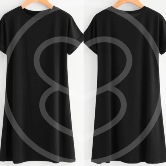 Black short sleeve dress rolled cuff tee dress - Picture 4 of 6